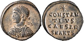 Constantius II, as Caesar, 324-337. Follis (Bronze, 18 mm, 2.00 g, 5 h), Antiochia, late 324-early 325. Laureate, draped and cuirassed bust of Constan...