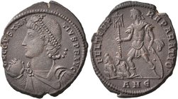 Constantius II, 337-361. Follis (Bronze, 22 mm, 4.08 g, 5 h), Antiochia, 348-350. D N CONSTAN-TIVS P F AVG Pearl-diademed, draped and cuirassed bust o...