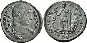 Constantius II, 337-361. Follis (Bronze, 23 mm, 5.12 g, 11 h), Thessalonica, 350. D N CONSTAN-TIVS P F AVG Pearl-diademed, draped and cuirassed bust o...