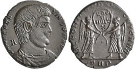 Magnentius, 350-353. Follis (Bronze, 21 mm, 4.47 g, 6 h), Treveri, 352. D N MAGNEN-TIVS P F AVG Bare-headed and draped bust of Magnentius to right; be...