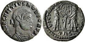 Decentius, Caesar, 350/1-353. Follis (Bronze, 19 mm, 3.88 g, 6 h), a contemporary imitation of an issue from Treveri, after 351. D N DECENTIVS NOBI CA...