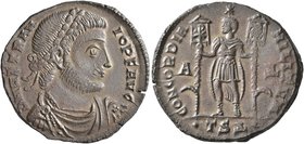 Vetranio, 350. Follis (Bronze, 24 mm, 5.19 g, 12 h), Thessalonica. D N VETRAN-IO P F AVG Laureate, draped and cuirassed bust of Vetranio to right. Rev...