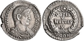 Julian II, as Caesar, 355-360. Siliqua (Silver, 18 mm, 2.90 g, 11 h), Arelate. D N IVLIANV-S NOB CAES Bare-headed, draped and cuirassed bust of Julian...