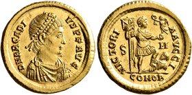 Arcadius, 383-408. Solidus (Gold, 21 mm, 4.42 g, 5 h), Sirmium, 393-395. D N ARCADI-VS P F AVG Pearl-diademed, draped and cuirassed bust of Arcadius t...