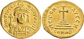 Tiberius II Constantine, 578-582. Solidus (Gold, 21 mm, 4.52 g, 7 h), Constantinopolis, 579-852. δ m TIb CONSTANT P P AVG Draped and cuirassed bust of...