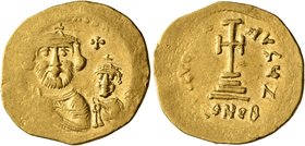 Heraclius, with Heraclius Constantine, 610-641. Solidus (Gold, 22 mm, 4.37 g, 7 h), Constantinopolis, circa 616-625. [dd NN hERACLIЧS ET hERA CONST PP...