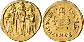 Heraclius, with Heraclius Constantine and Heraclonas, 610-641. Solidus (Gold, 20 mm, 4.28 g, 6 h), Constantinopolis, 638/639 (?). Heraclius, Heraclius...