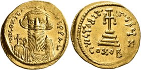Constans II, 641-668. Solidus (Gold, 21 mm, 4.51 g, 6 h), Constantinopolis, 651-654. δ N CONSTANTINЧS P P AV Crowned and draped bust of Constans II fa...
