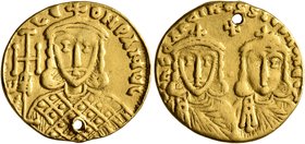 Constantine V Copronymus, with Leo IV, 741-775. Solidus (Gold, 19 mm, 3.57 g, 6 h), Constantinopolis, circa 757-775. COҺSTAҺTIҺOS S LЄOҺ O ҺЄOS Crowne...