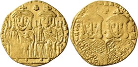 Leo IV the Khazar, with Constantine VI, 775-780. Solidus (Gold, 21 mm, 4.44 g, 6 h), Constantinopolis. LЄOҺV[SSЄςςOҺCOҺSTAҺT]IOҺЄOS Crowned and draped...
