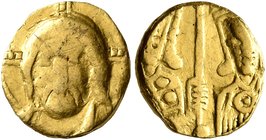 Basil I the Macedonian, with Constantine and Leo VI, 867-886. Solidus (Gold, 10 mm, 1.22 g, 6 h), Constantinopolis, 868-879. [+IhS XPS RЄX RЄςNANTIЧM✱...