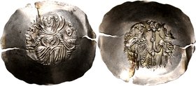 Manuel I Comnenus, 1143-1180. Aspron Trachy (Electrum, 29 mm, 1.76 g, 6 h), Constantinopolis, circa 1160-1167. The Virgin enthroned facing, nimbate an...