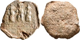 Theodoros, apo hypaton (?) and kommerkiarios (of Tyre), 610-641. Seal (Lead, 34 mm, 30.00 g). Enthroned figures of Heraclius, in center, of Heraclius ...