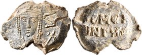 Irene (797-802). The imperial kommerkia of Thrace (?). Seal (Lead, 30 mm, 20.23 g, 12 h), indiction year 7= 798-799. Facing bust of Irene, wearing cro...