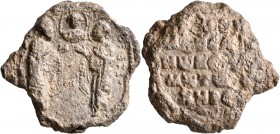 Aposachles (Abu Sahl) Senacherim, nobellisimos. Seal (Lead, 31 mm, 22.73 g, 12 h), circa 1075-1100. [Θ/ΘE/O/Δ]ω/[P]O[C]-Δ/ MH /TP/IO/C; on either side...