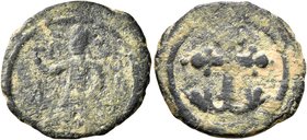 CRUSADERS. Edessa. Baldwin II, second reign, 1108-1118. Follis (Bronze, 21 mm, 3.36 g, 7 h). ΒΑ[ΓΔΟΙN] Count Baldwin II, dressed in chain-armour and c...