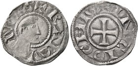 CRUSADERS. Antioch. Raymond of Poitiers, 1136-1149. Denier (Silver, 18 mm, 1.07 g, 2 h). +RAIMVNDVS Bare male head with short hair to right. Rev. +ANT...