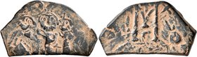 ISLAMIC, Time of the Rashidun. Pseudo-Byzantine types. Fals (Bronze, 16x29 mm, 5.70 g, 12 h), imitating a 'Cyprus follis', uncertain mint, 5/16-23/4 A...