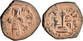ISLAMIC, Umayyad Caliphate. temp. 'Abd al-Malik ibn Marwan, AH 65-86 / AD 685-705. Fals (Bronze, 22 mm, 3.35 g, 8 h), 'Standing Caliph' type, Jibrin, ...