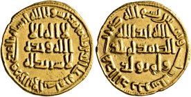 ISLAMIC, Umayyad Caliphate. temp. 'Abd al-Malik ibn Marwan, AH 65-86 / AD 685-705. Dinar (Gold, 20 mm, 4.24 g, 5 h), no mint name, AH 86 = AD 705. In ...