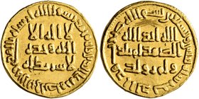 ISLAMIC, Umayyad Caliphate. temp. al-Walid I ibn 'Abd al-Malik, AH 86-96 / AD 705-715. Dinar (Gold, 20 mm, 4.25 g, 5 h), no mint name, AH 92 = AD 710/...