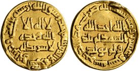 ISLAMIC, Umayyad Caliphate. Temp. Hisham ibn 'Abd al-Malik, AH 105-125 / AD 724-743. Dinar (Gold, 19 mm, 4.14 g, 5 h), no mint name, AH 122 = AD 739/7...