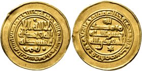 ISLAMIC, 'Abbasid Caliphate. temp. Al-Muqtadir, second reign, AH 296-317 / AD 908-929. 'Amiri' Dinar (Gold, 19 mm, 1.93 g, 5 h), San'a, AH 313 = AD 92...