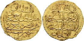 ISLAMIC, Ottoman Empire. 'Abd al-Hamid I, AH 1187-1203 / AD 1774-1789. Zeri Mahbub (Gold, 24 mm, 2.52 g, 12 h), Misr, AH 1187 = AD 1774 / RY 8 = 1780/...