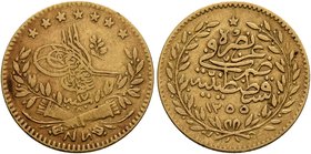 ISLAMIC, Ottoman Empire. 'Abd al-Majid I, AH 1255-1277 / AD 1839-1861. 25 Kurush (Gold, 15 mm, 1.75 g, 12 h), Qustantiniya, AH 1255 = AD 1839 / RY 17 ...