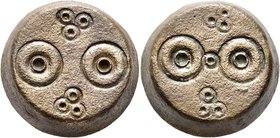 ISLAMIC, Islamic Weights. Circa 10-13th centuries. Weight of 10 Mithqāls (Bronze, 23 mm, 40.35 g), a circular Seljuk or Beylik coin weight; the flat t...