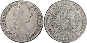 AUSTRIA. Holy Roman Empire. Maria Theresia, Empress, 1740-1780. Taler (Silver, 41 mm, 27.84 g, 12 h), Günzburg, 1780. R•IMP•HU•BO•REG• M•THERESIA•D•G•...
