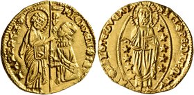 ITALY. Venezia (Venice). Michele Steno, 1400-1413. Ducat (Gold, 21 mm, 3.49 g, 12 h). St. Mark standing right, presenting banner to Doge kneeling left...