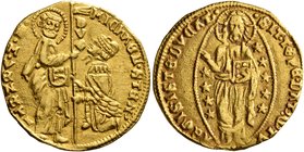 ITALY. Venezia (Venice). Michele Steno, 1400-1413. Ducat (Gold, 21 mm, 3.43 g, 11 h). St. Mark standing right, presenting banner to Doge kneeling left...