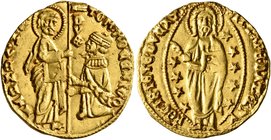 ITALY. Venezia (Venice). Tommaso Mocenigo, 1413-1423. Ducat (Gold, 20 mm, 3.57 g, 12 h). St. Mark standing right, presenting banner to Doge kneeling l...