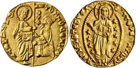 ITALY. Venezia (Venice). Tommaso Mocenigo, 1413-1423. Ducat (Gold, 20 mm, 3.40 g, 4 h). St. Mark standing right, presenting banner to Doge kneeling le...