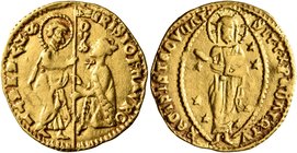 ITALY. Venezia (Venice). Cristoforo Moro, 1462-1471. Ducat (Gold, 21 mm, 3.52 g, 1 h). St. Mark standing right, presenting banner to Doge kneeling lef...