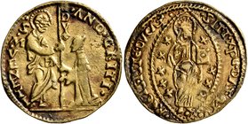 ITALY. Venezia (Venice). Andrea Gritti, 1523-1538. Ducat (Gold, 21 mm, 3.44 g, 2 h). St. Mark standing right, presenting banner to Doge kneeling left....