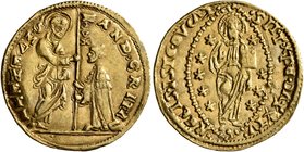 ITALY. Venezia (Venice). Andrea Gritti, 1523-1538. Ducat (Gold, 21 mm, 3.47 g, 1 h). St. Mark standing right, presenting banner to Doge kneeling left....