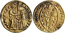 ITALY. Venezia (Venice). Andrea Gritti, 1523-1538. Ducat (Gold, 21 mm, 3.48 g, 11 h). St. Mark standing right, presenting banner to Doge kneeling left...