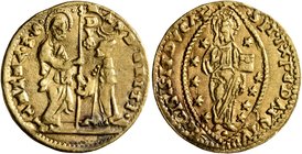 ITALY. Venezia (Venice). Andrea Gritti, 1523-1538. Ducat (Gold, 21 mm, 3.48 g, 12 h). St. Mark standing right, presenting banner to Doge kneeling left...