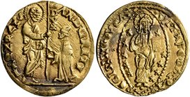 ITALY. Venezia (Venice). Andrea Gritti, 1523-1538. Ducat (Gold, 21 mm, 3.53 g, 7 h). St. Mark standing right, presenting banner to Doge kneeling left....