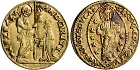 ITALY. Venezia (Venice). Andrea Gritti, 1523-1538. Ducat (Gold, 21 mm, 3.47 g, 12 h). St. Mark standing right, presenting banner to Doge kneeling left...