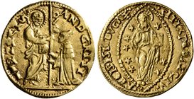 ITALY. Venezia (Venice). Andrea Gritti, 1523-1538. Ducat (Gold, 21 mm, 3.47 g, 5 h). St. Mark standing right, presenting banner to Doge kneeling left....