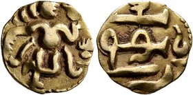 SRI LANKA (CEYLON), Native coinages. Period of the Chola Invasion. 1/4 Kahavanu (Gold, 13 mm, 1.06 g), circa 990-1070. King standing facing, head to r...