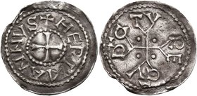 SWITZERLAND. Zürich. Hermann I, Herzog von Schwaben, 926-949. Denar (Silver, 23 mm, 1.58 g, 7 h). +HERIMANNVS around central cross. Rev. Cross fourché...