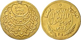 YEMEN, North. Zaydi Imams (Qasimid). al-Mutawakkil Yahya, as Imam, AH 1322-1344 / AD 1904-1926. 1/2 Riyal (Gold, 29 mm, 14.22 g, 1 h), San'a, AH 1344 ...
