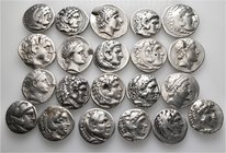 A lot containing 21 silver coins. All: Greek Tetradrachms. Fine to about very fine. LOT SOLD AS IS, NO RETURNS. 21 coins in lot.
