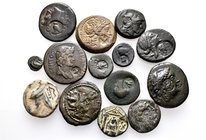 A lot containing 14 bronze coins. Includes: Greek. All with countermarks. Fine to very fine. LOT SOLD AS IS, NO RETURNS. 14 coins in lot.