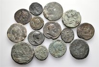 A lot containing 14 bronze coins. Includes: Roman Republican and Roman Imperial. LOT SOLD AS IS, NO RETURNS. 14 coins in lot.