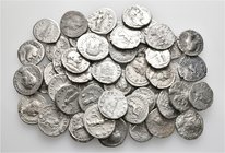 A lot containing 50 silver coins. All: Roman Imperial Denarii. Good fine to very fine. LOT SOLD AS IS, NO RETURNS. 50 coins in lot.